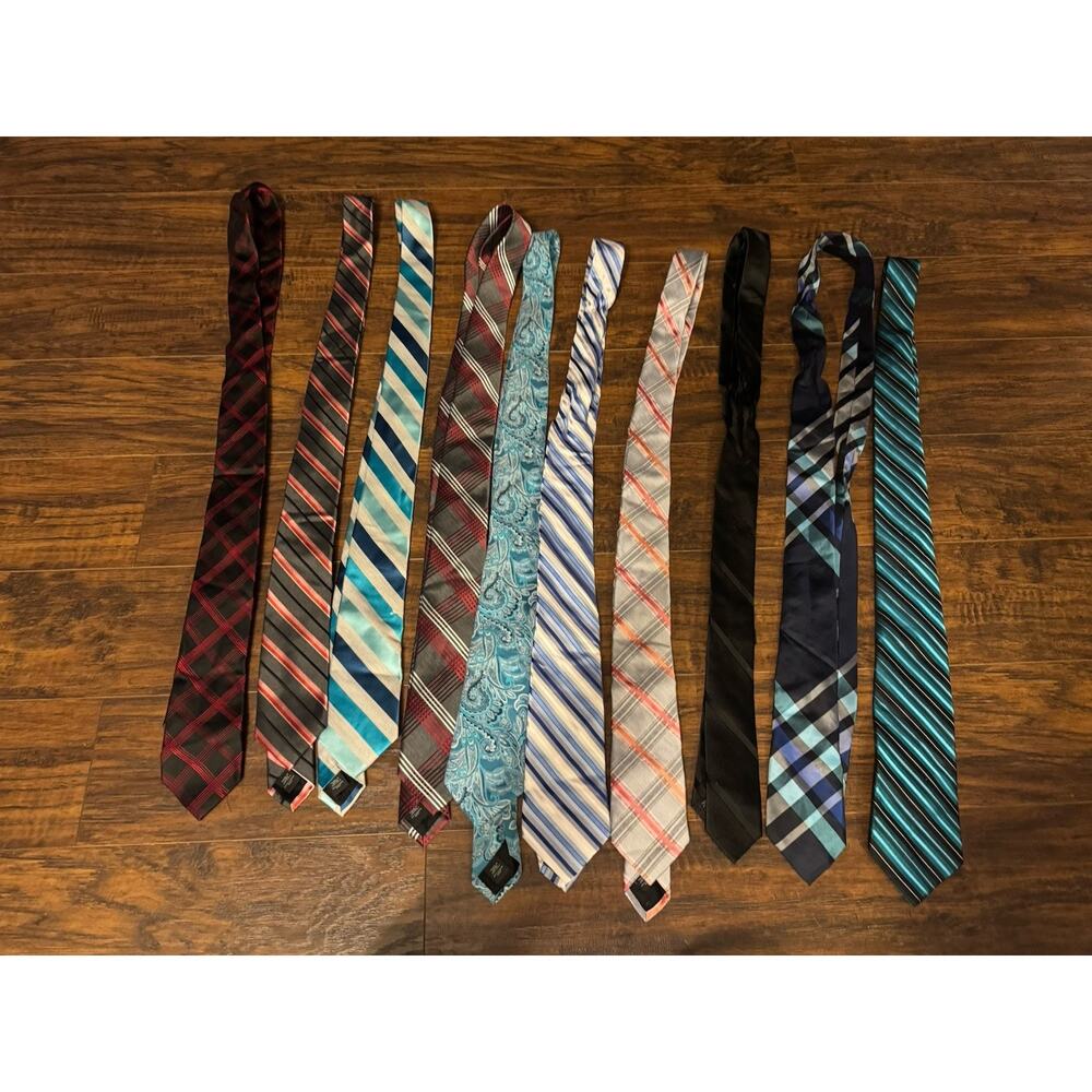 EXPRESS 100% Silk Tie Lot 10 Mens Blue Stripe Executive Necktie Plaid Gray